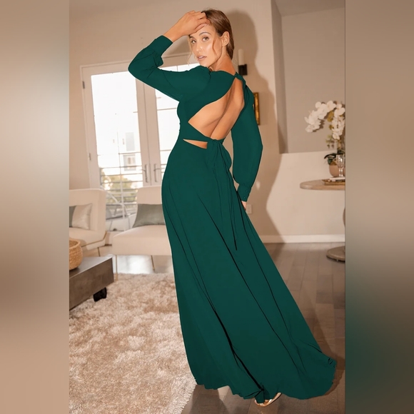 Talk About Divine Hunter Green Long Sleeve Backless Maxi Dress - Picture 2 of 11